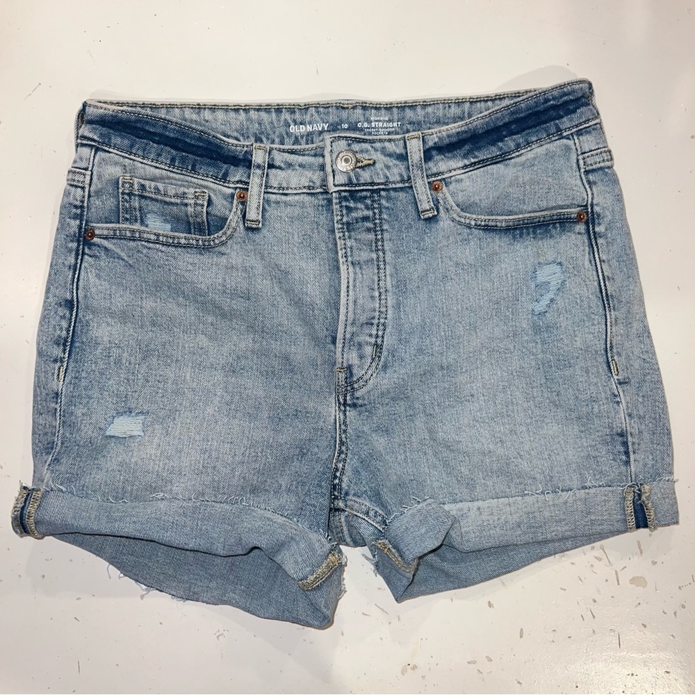 Old navy high rise OG straight light wash jean shorts size 10